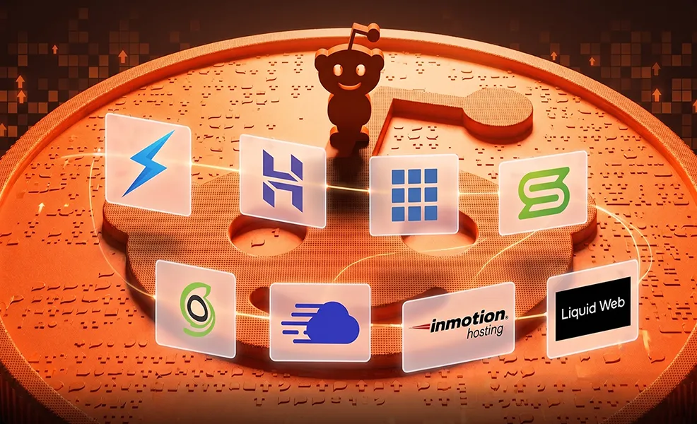 the reddit logo background with several web host provider logos