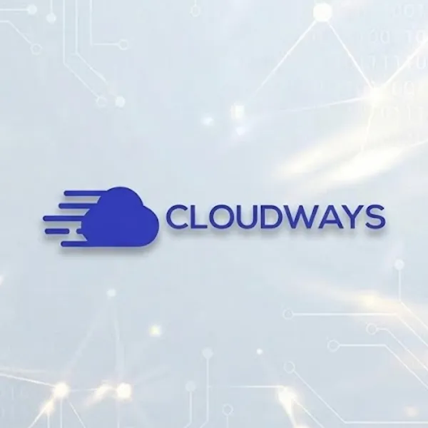 Cloudways hosting logo on tech background