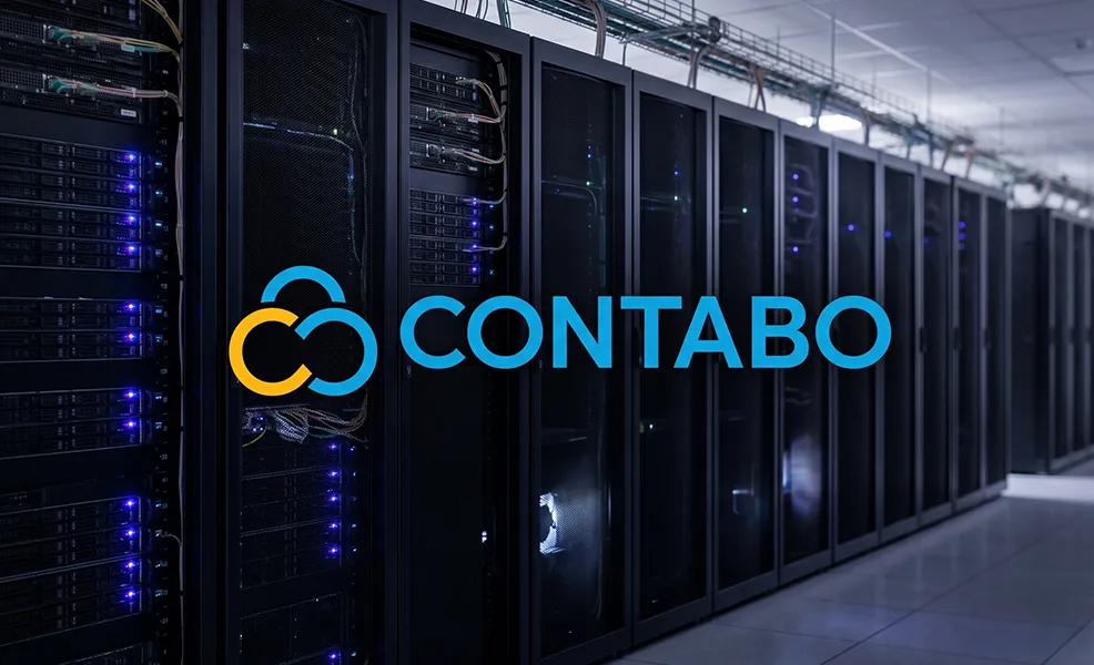 Contabo review logo on tech related background