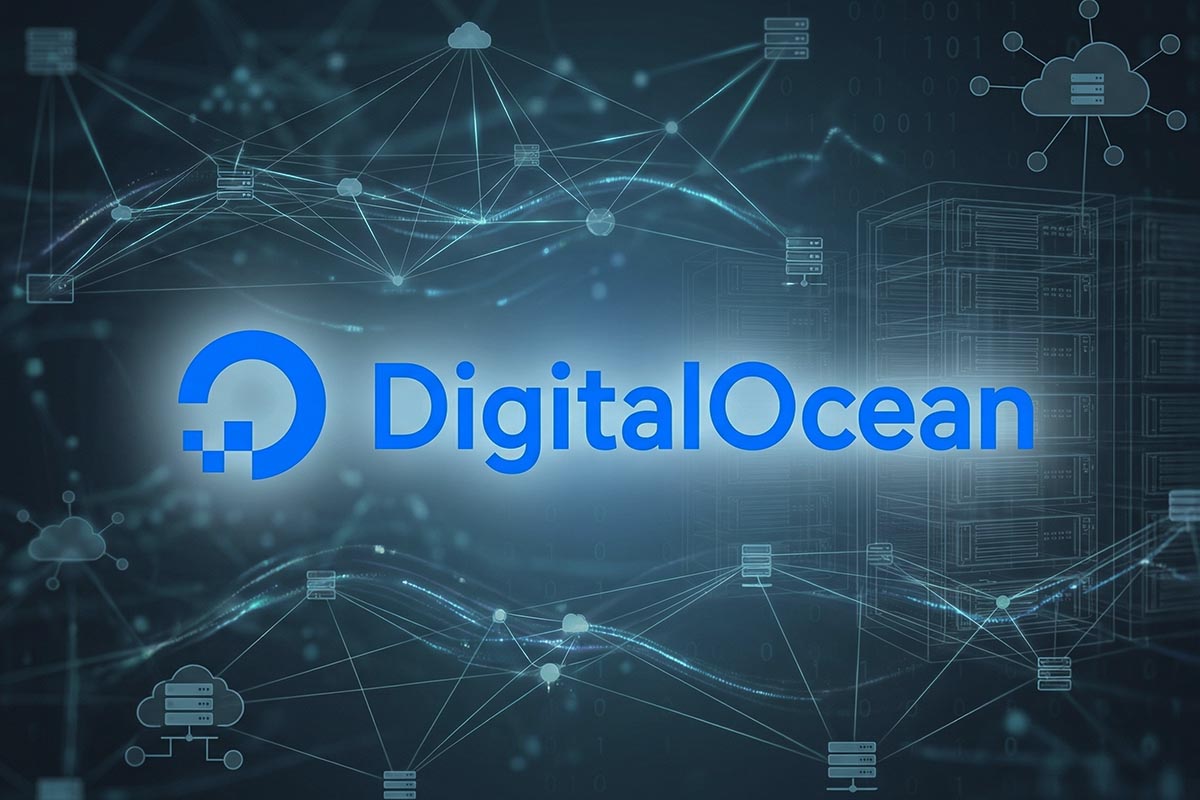 digitalocean web hosting review logo on abstract technology oriented background
