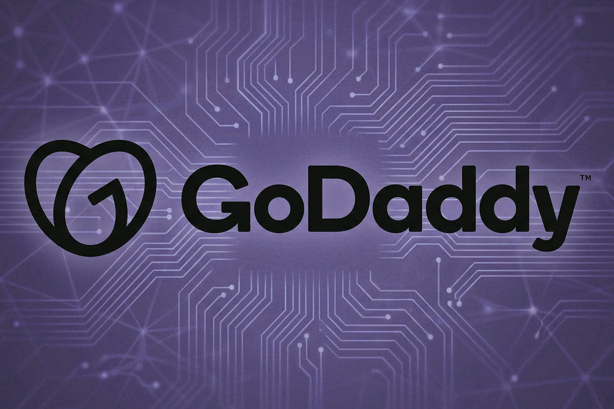 godaddy hosting review logo on tech oriented background