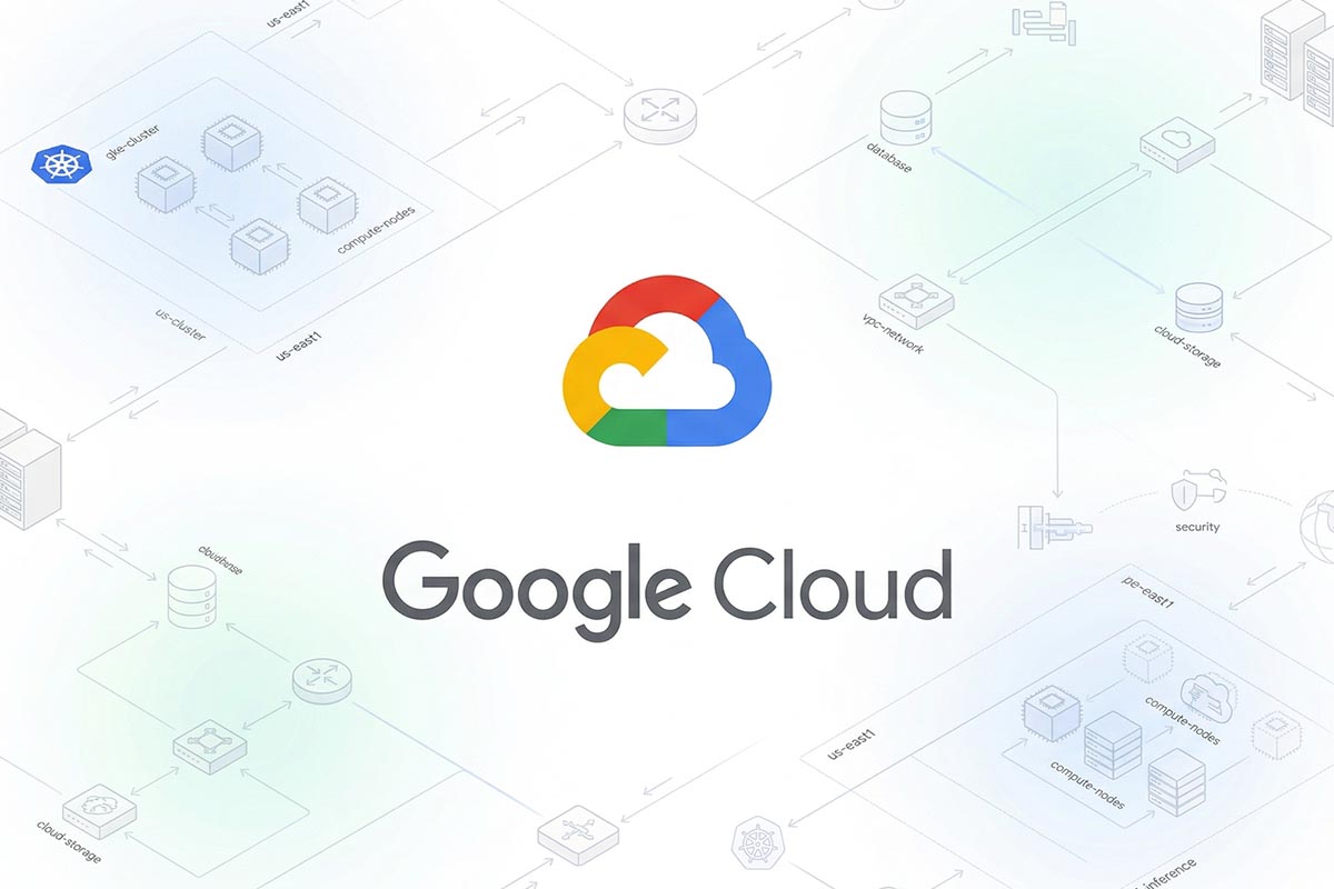 google cloud web hosting review logo on a cloud infrastructure background