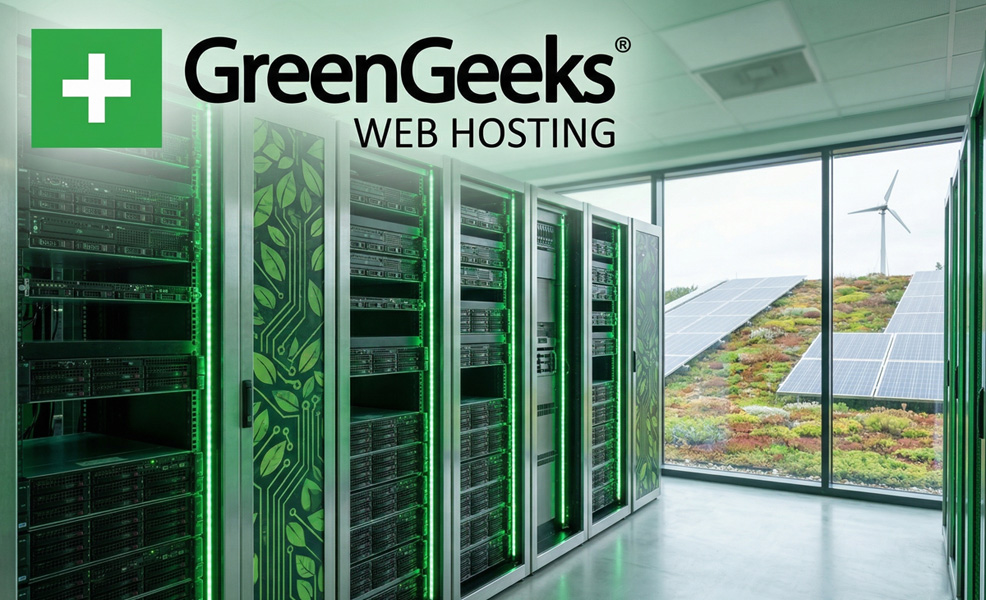 greengeeks review logo on tech related background