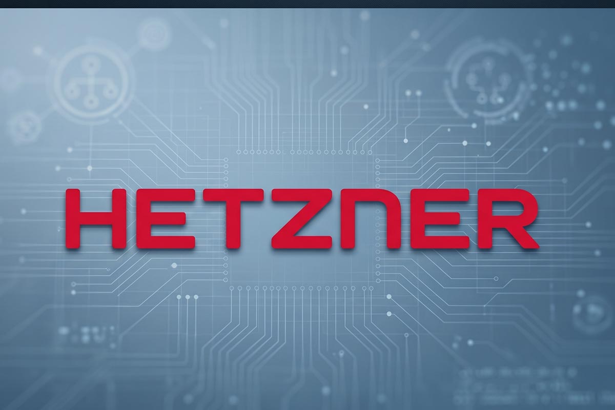 hetzner hosting review logo on tech focused background with cpu schematic