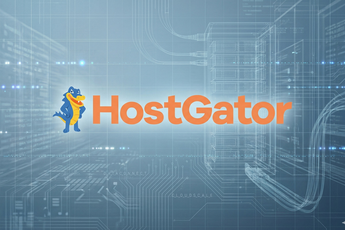 hostgator review logo image with tech background