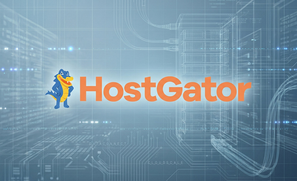 hostgator review banner logo with tech background
