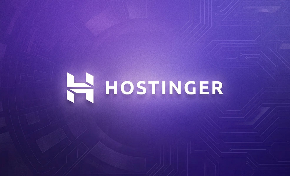 hostinger review logo on tech related background