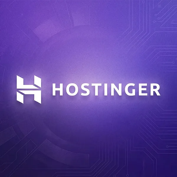 Hostinger hosting logo on abstract tech background