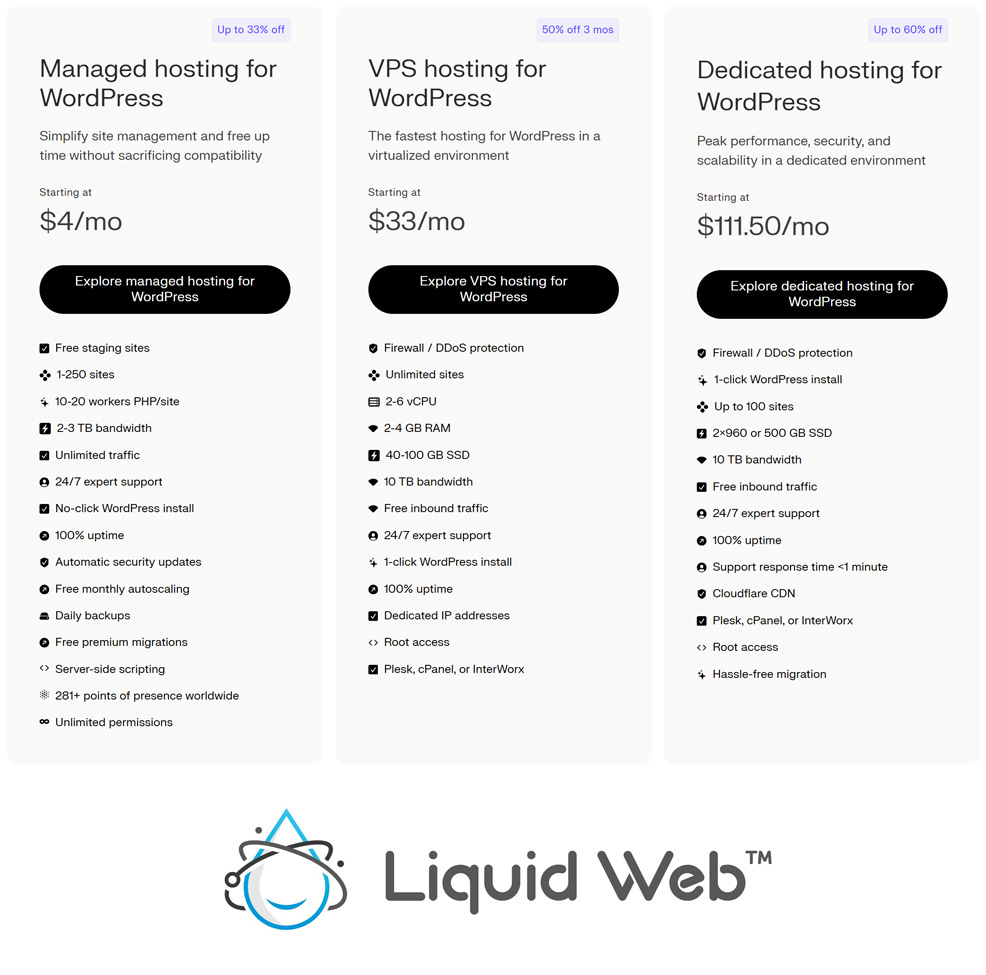 liquid web current pricing and hosting plans