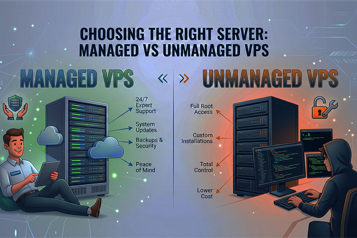 infographic to compare managed versus unmanaged virtual private servers vps