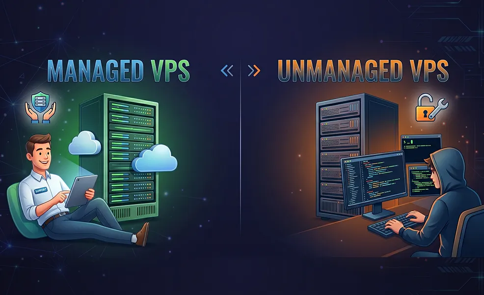 infographic comparing managed versus unmanaged virtual private servers vps