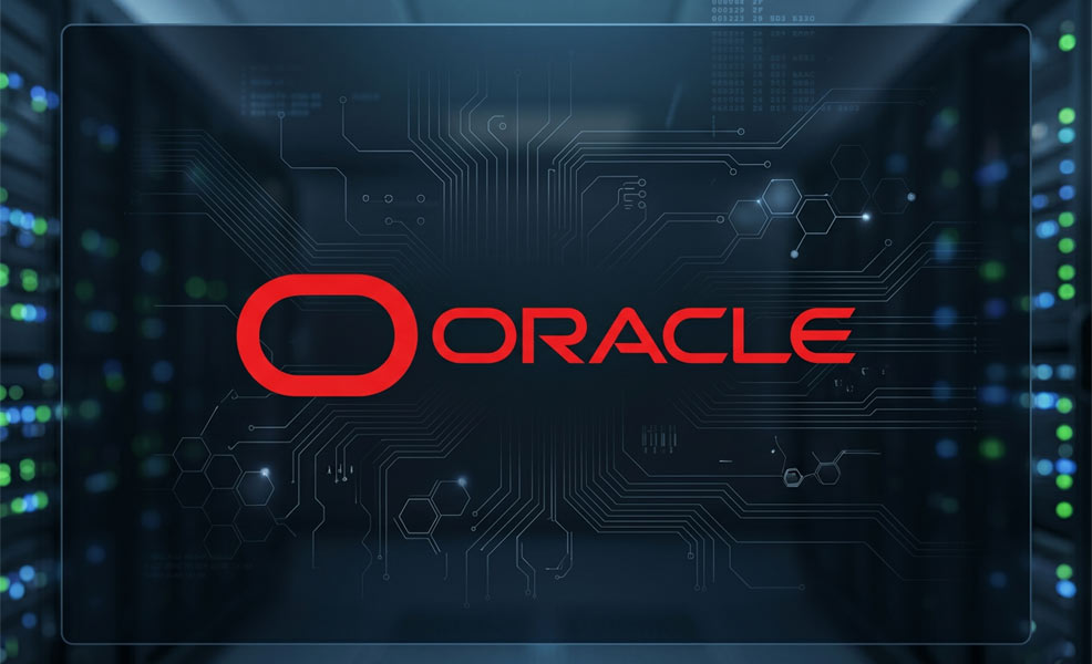 oracle cloud hosting review logo on tech related background