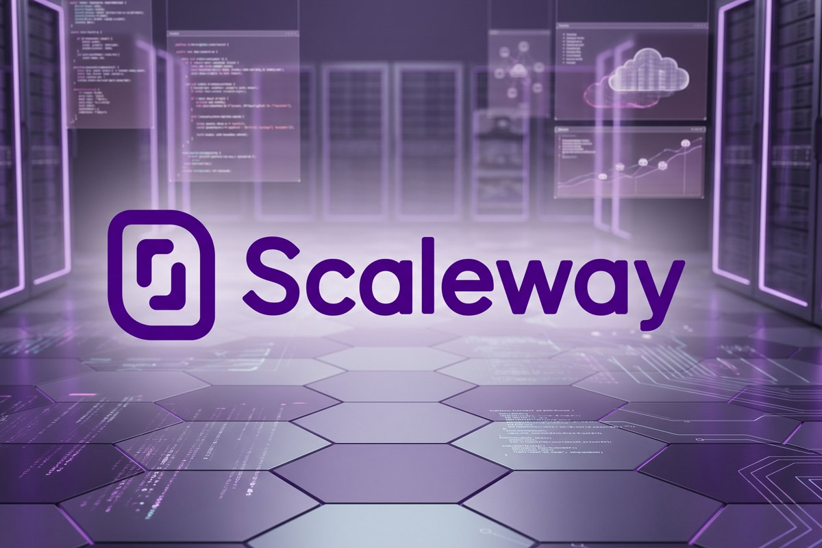 scaleway hosting review logo on purple tech-focused background
