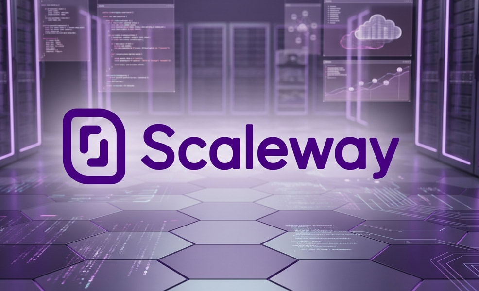 scaleway hosting review logo on tech related background