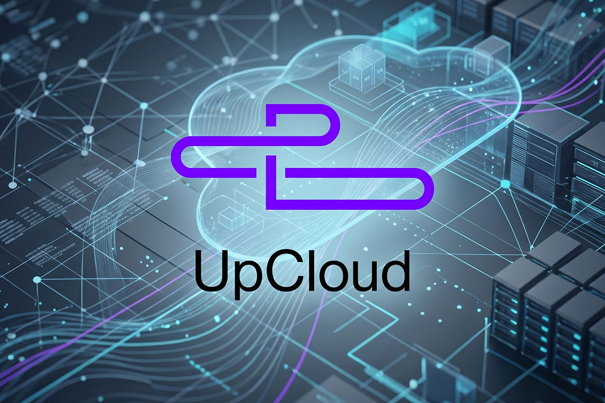 upcloud hosting review logo on a high-tech background