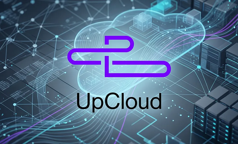 upcloud hosting review logo on tech related background