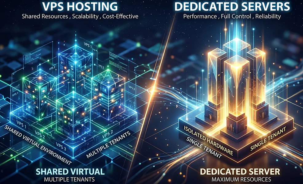 infographic comparing VPS versus dedicated servers