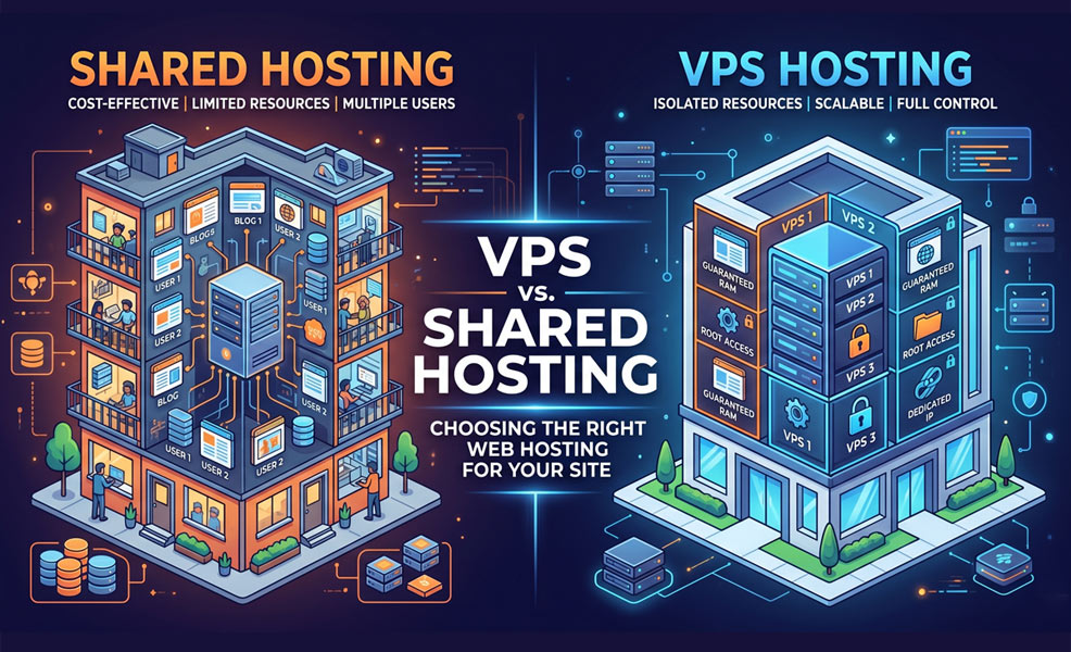 infographic comparing vps versus shared hosting