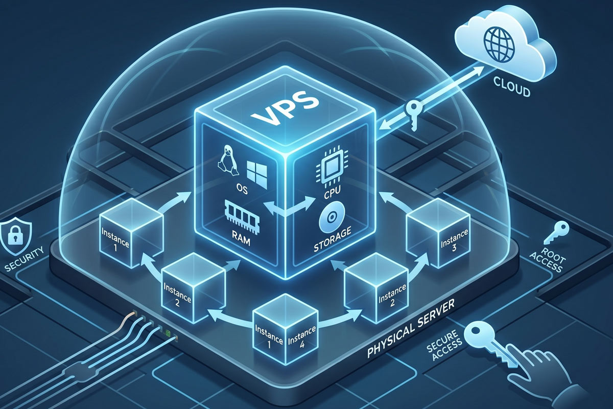 schematic image of a virtual private server vps configuration
