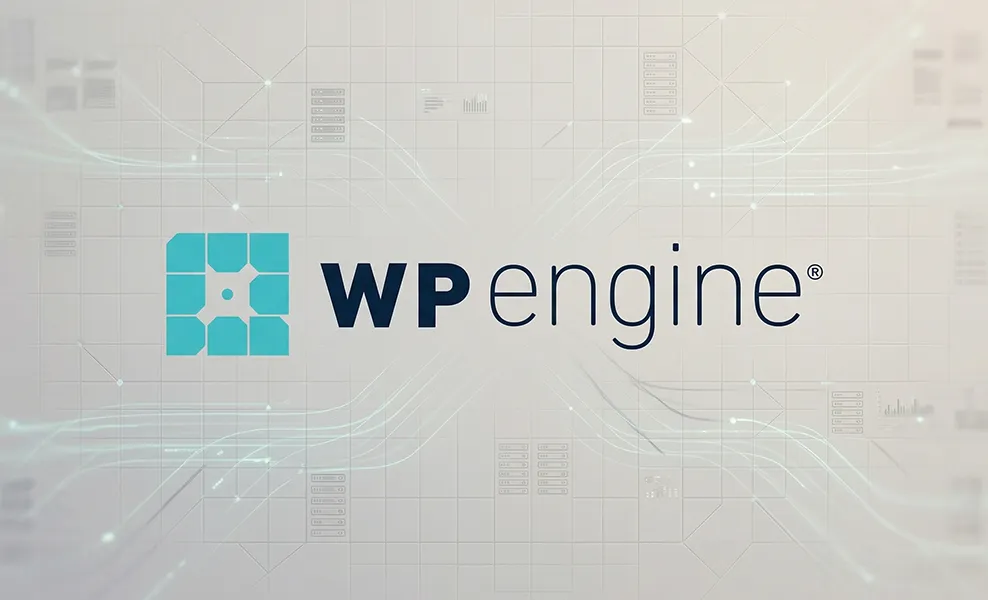 WP Engine review logo on tech related background